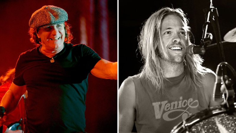 Brian Johnson (Foto: Frazer Harrison / Equipe) e Taylor Hawkins (Foto: Reprodução /Twitter)