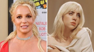 Britney Spears em 2019 (Foto: Matt Winkelmeyer/Getty Images) e Billie Eilish na capa do disco Happier Than Ever (Foto: Divulgação)