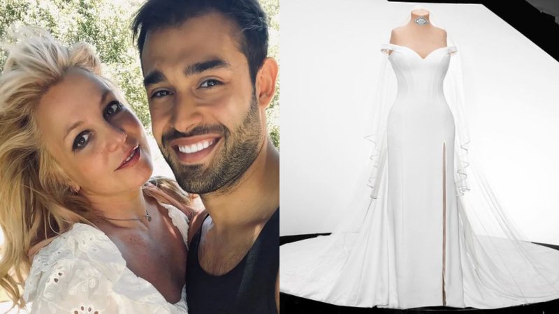 Britney Spears e Sam Asghari e vestido de noiva da cantora (Foto: Reprodução / Instagram)