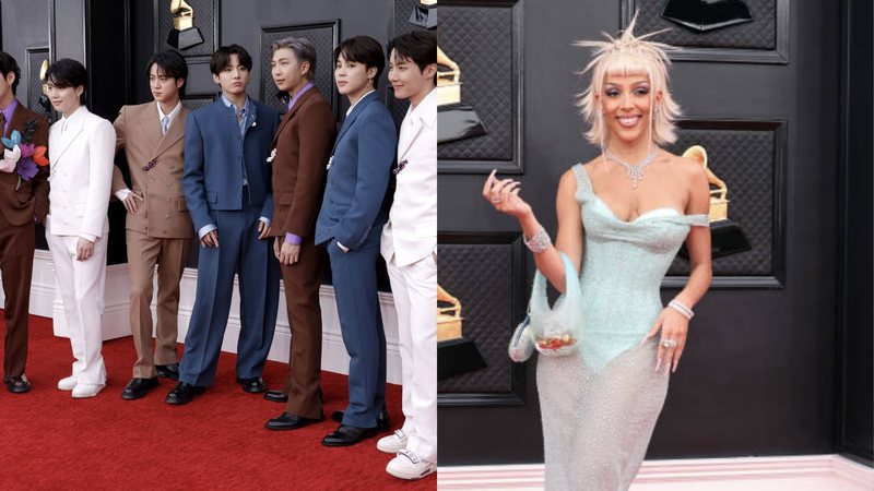 BTS e Doja Cat no Grammy 2022 (Foto: Reprodução /Twitter)