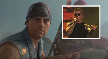 M Shadows, do Avenged Sevenfold, em Call of Duty (Foto 1: Reprodução / Youtube e Foto 2: Allan Vilela / Estácio / Divulgação)