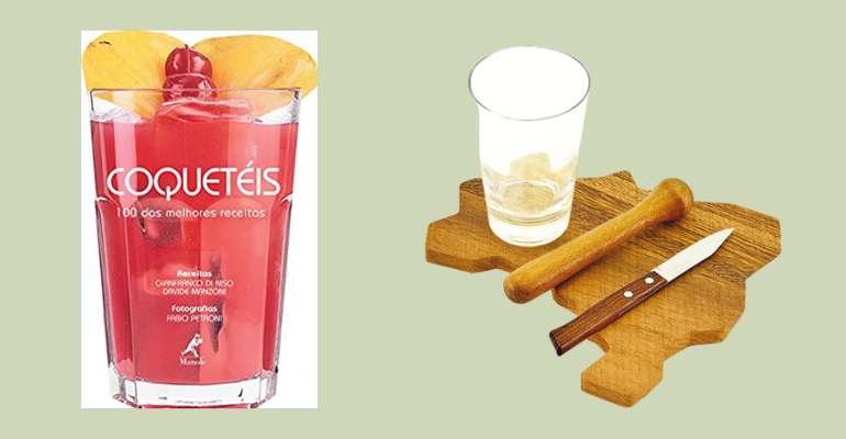 Kit para caipirinha, livro com receitas de coquetéis e outros itens que vão facilitar o seu happy-hour - Reprodução/Amazon