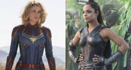 Brie Larson como Capitã Marvel (Foto: Divulgação) e Tessa Thompson como Valquíria em Thor: Ragnarok (Reprodução)