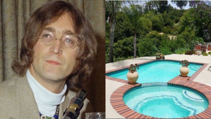 Montagem de John Lennon (Foto: AP) e mansão em Beverly Hills (Reprodução/Instagram)