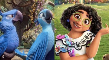 Cena de Rio 2 (Foto: Reprodução /Twitter) e Pôster de Encanto (Foto: Divulgação/Disney/Reprodução/Twitter)