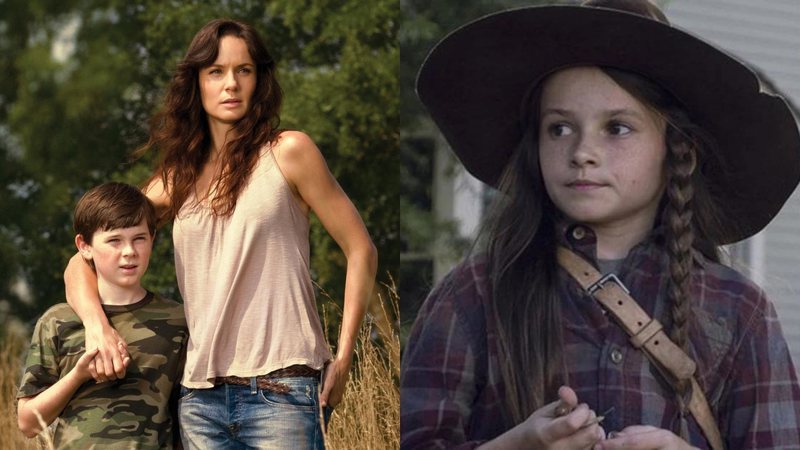 Chandler Riggs (Carl), Sarah Wayne Callies (Lori) e Cailey Fleming (Judith) em The Walking Dead (Fotos: Divulgação)