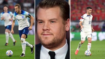 Harry Kane (Foto: Matthias Hangst/Getty Images), James Corden (Foto: Ian Gavan/Getty Images) e Christian Pulisic (Foto: Stu Forster/Getty Images)