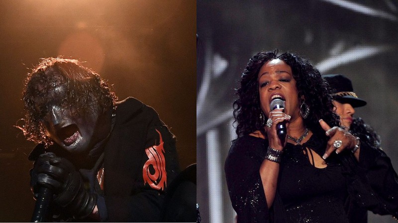 Corey Taylor, do Slipknot, e Evelyn "Champagne" King (Fotos:CTK/AP Images e Photo by Frank Micelotta/Invision/AP)