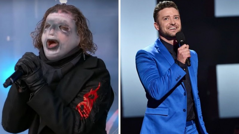 Corey Taylor e Justin TImberlake (Fotos: Reprodução/ Jimmy Kimmel Live/ Youtube e John Shearer/AP)