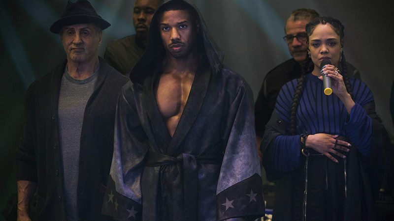 Sylvester Stallone, Michael B. Jordan e Tessa Thompson em cena de Creed II (Foto: Warner/Divulgação)