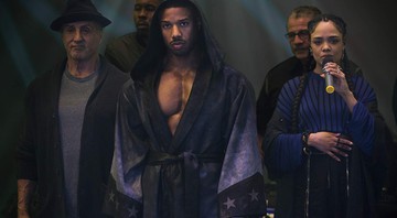 Sylvester Stallone, Michael B. Jordan e Tessa Thompson em cena de Creed II (Foto: Warner/Divulgação)