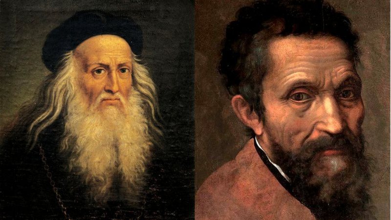 Os pintores renascentistas Leonardo Da Vince (esq.) e Michelangelo (dir.) (Fotos: Wikicommons)