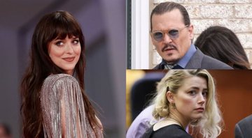 Dakota Johnson (Foto: Vittorio Zunino Celotto/Getty Images) e Johnny Depp (Foto: Kevin Dietsch/Getty Images) e Amber Heard (Foto: Reprodução/Variety)