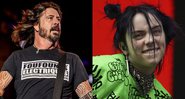 Dave Grohl em ação no Palco Mundo do Rock in Rio 2019 (Foto: Renan Olivetti/I Hate Flash) e Billie Eilish em ação (Owen Humphreys/PA via AP Images)