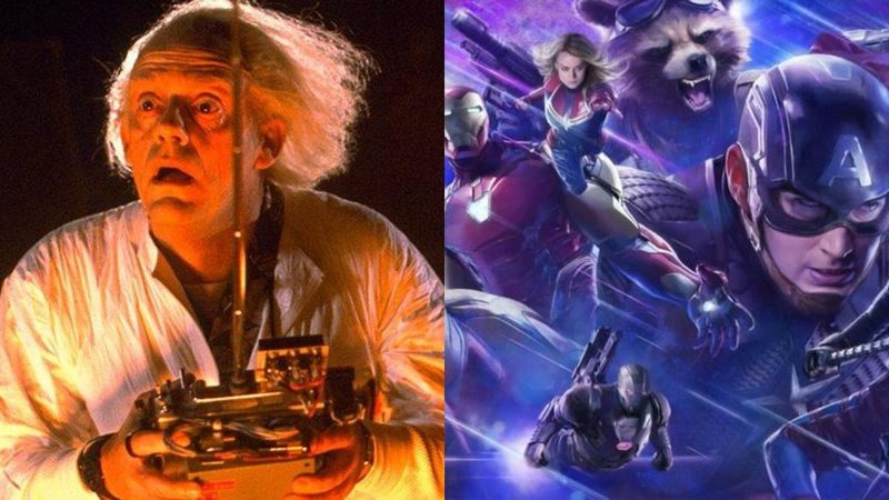 Christopher Lloyd e Michael J. Fox  em De Volta para O Futuro (Foto: Reprodução) e Vingadores: Ultimato (Foto: Marvel / Reprodução)