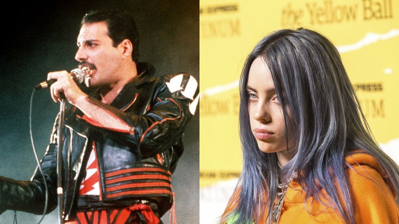 Freddie Mercury (Foto: AP) e Billie Eilish (Foto: Joe Russo / Sipa USA/ AP Images)