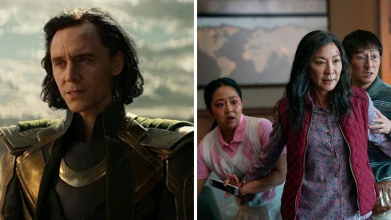 Tom Hiddleston em Loki (Foto: Reprodução via IMDb) e Elenco de Everything Everywhere All at Once (Foto: Divulgação / A24)