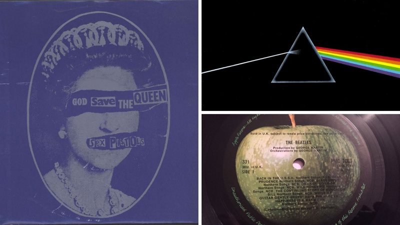 Capas de God Save The Queen e Dark Side of The Moon, miolo de White Album