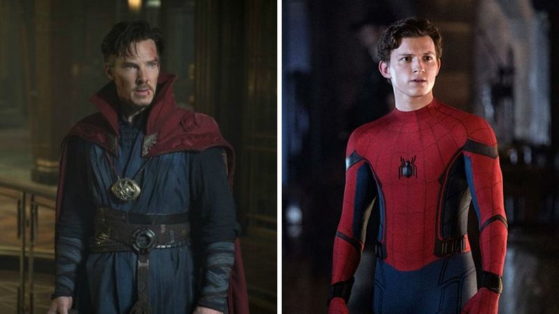 Benedict Cumberbatch em Doutor Estranho (foto: Reprodução/ Marvel) e Tom Holland em Homem-Aranha: Longe de Casa (Foto: Reprodução/Disney)