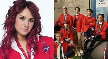 Dulce María como Roberta, de Rebelde, (Foto: Reprodução /Twitter) e Elenco de Rebelde na Netflix (Foto: Reprodução/Instagram)