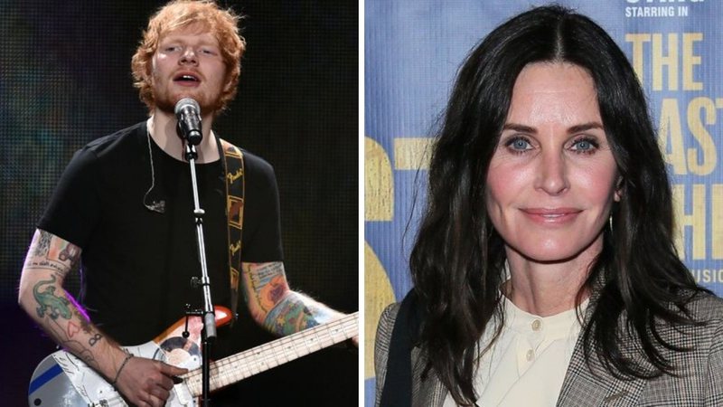 Ed Sheeran (Foto: Kevin Winter/Getty Images for iHeartMedia) e Courteney Cox (Foto: Jean Baptiste Lacroix/Getty Images)