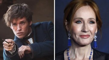 Eddie Redmayne em Animais Fantásticos (Foto: Reprodução) e J.K. Rowling (Foto: John Phillips / Getty Images)