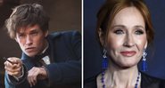 Eddie Redmayne em Animais Fantásticos (Foto: Reprodução) e J.K. Rowling (Foto: John Phillips / Getty Images)