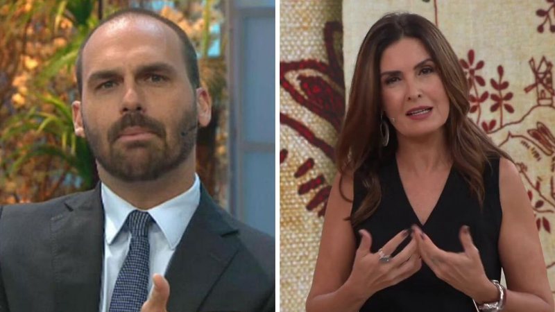 Eduardo Bolsonaro (Foto: Reprodução/Band) e Fátima Bernardes (Foto: Reprodução/TV Globo)