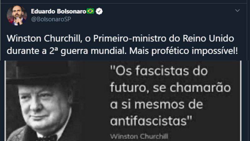 Imagem Frase sobre antifascista compartilhada por família Bolsonaro não é de Winston Churchill, nem de Saramago - ou de ninguém conhecido