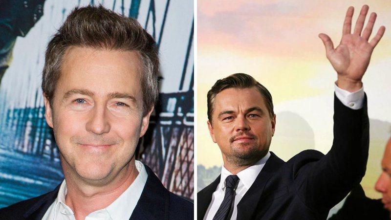 Edward Norton (Foto: Sipa USA via AP) e Leonardo DiCaprio (Foto: Divulgação / Era uma Vez em... Hollywood)