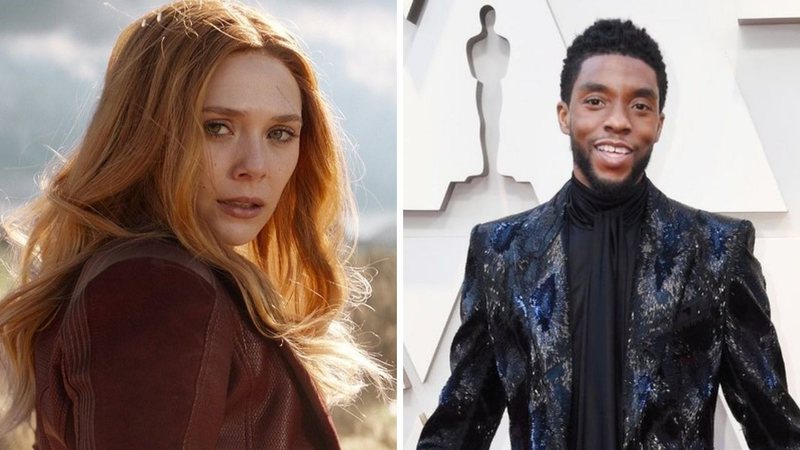 Elizabeth Olsen como Feiticeira Escarlate (Foto: Reprodução/Disney) e Chadwick Boseman (Foto: Getty Images)