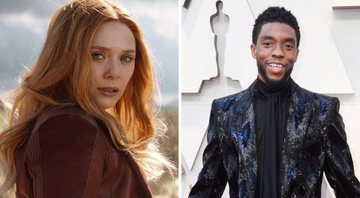 Elizabeth Olsen como Feiticeira Escarlate (Foto: Reprodução/Disney) e Chadwick Boseman (Foto: Getty Images)