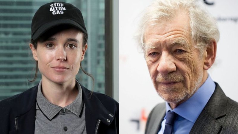 Montagem de Elliot Page (Rich Polk/Getty Images for IMDb) e Ian McKellen (Ben Hider/AP)