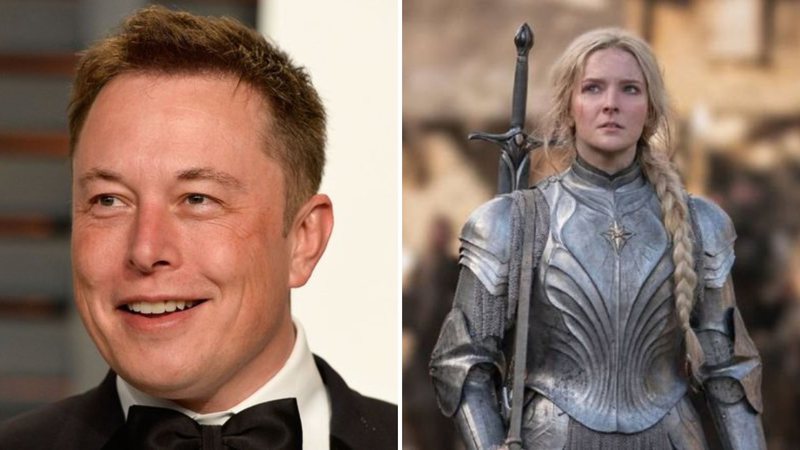 Elon Musk (Foto: Pascal Le Segretain/Getty Images) e Galadriel em O Senhor dos Anéis: Os Anéis de Poder (Foto: Reprodução/Prime Video)