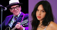 Elvis Costello (Foto: Gareth Cattermole/Getty Images) e Olivia Rodrigo (Foto: Divulgação)