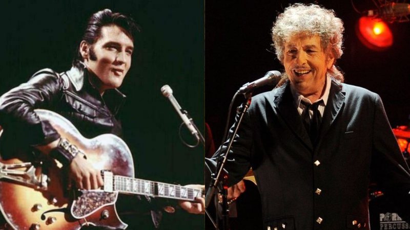 Montagem de Elvis Presley(Divulgação/NBC) e Bob Dylan (Chris Pizzello/AP)