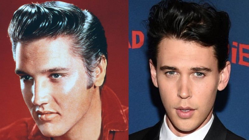 Elvis Presley e Austin Butler (Foto 1: Divulgação | Foto 2: Evan Agostini/Invision/AP)