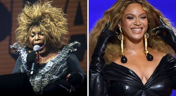 Elza Soares no Rock in Rio 2019 (Foto: Bleia / I Hate Flash) e Beyoncé no Grammy 2021 (Foto: Kevin Winter / Getty Images)