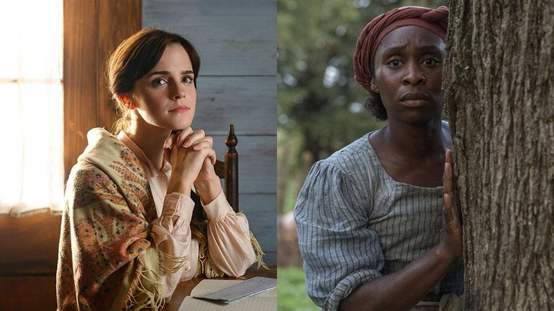 Emma Stone em Adoráveis Mulheres (Foto: Divulgação) e Cynthia Erivo como Harriet Tubman (Foto: Divulgação)