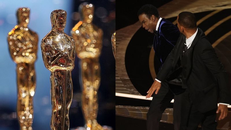 Estatuetas do Oscar (Foto: Bryan Bedder / Getty Images) | Will Smith agride Chris Rock no Oscar 2022 (Foto: Neilson Barnard /Getty Images)