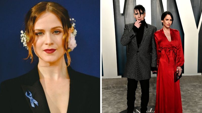 Evan Rachel Wood (Foto: Getty Images / Matt Winkelmeyer / Equipe) e Marilyn Manson com Lindsay Usich (Foto: Getty Images / Frazer Harrison / Equipe)