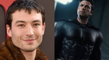 Montagem de Ezra Miller (Foto: Jamie McCarthy/Getty Images) e Ben Affleck como Batman (Foto: Reprodução / Twitter)