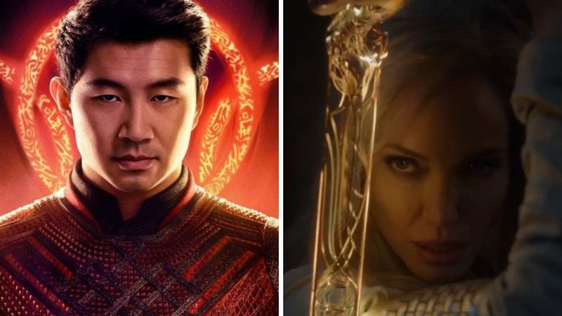 Pôster de Shang-Chi (Foto: Divulgação) e Angelina Jolie em Os Eternos (Foto: Reprodução/YouTube)