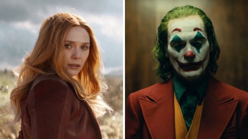 Elizabeth Olsen como Feiticeira Escarlate (Foto: Reprodução) e Joaquin Phoenix em Coringa (Foto: Reprodução/Warner)