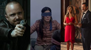 El Camino, Bird Box, Mistério no Mediterrâneo (Foto 1: Reprodução | Foto 2: Divulgação | Foto 3: Reprodução)