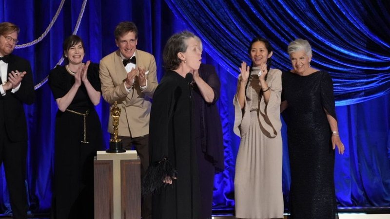 Frances McDormand e elenco de Nomadland no Oscar 2021 (Foto:reprodução/ vídeo)