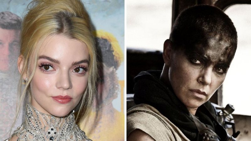 Anya Taylor-Joy (Foto: Jon Kopaloff / Getty Images) e Charlize Theron em Mad Max: Estrada da Fúria (Foto: Reprodução/Wsrner Bros.)