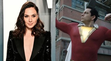 Gal Gadot (Foto: Frazer Harrison /Getty Images) e Zachary Levy como o herói Shazam (Foto: Reprodução /Warner Bros.)