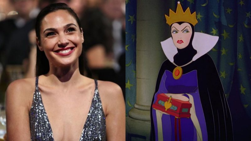 Montagem de Gal Gadot (Foto: Getty Images/Christopher Polk/Equipe) e Rainha Má (Foto: Reprodução/Disney)