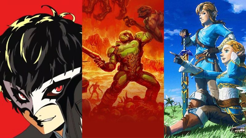 Persona 5, Doom e Zelda: Breath of The Wild (foto: reprodução/ Atlus/ Bethesda/ Nintendo)